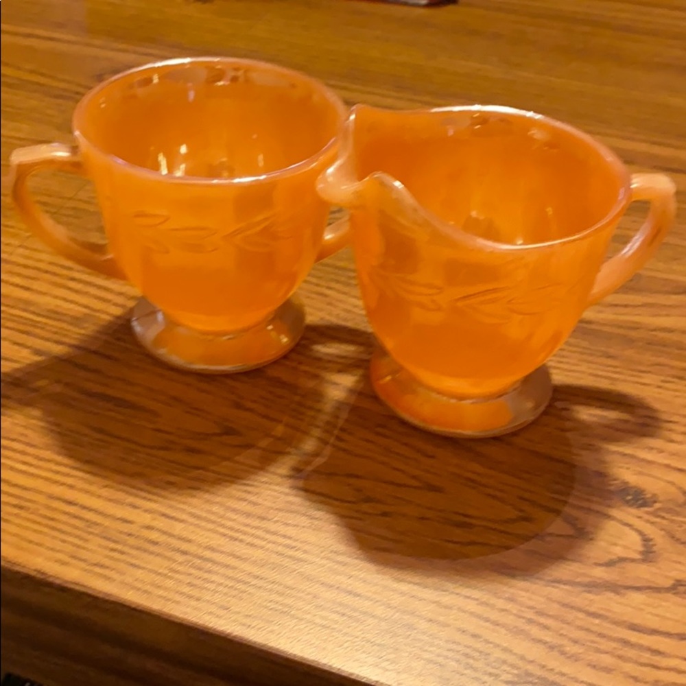 Fire King Peach Lustre cream and sugar